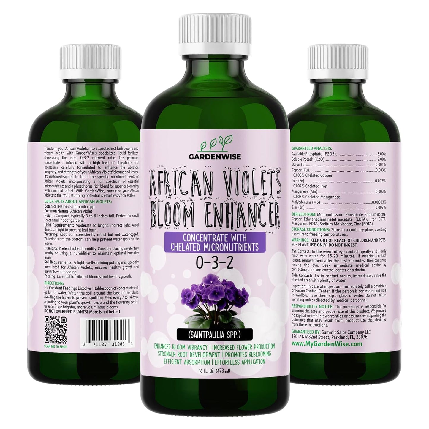 0-3-2 African Violet Fertilizer for Indoor Plants: Concentrated Plant Food โ Plant Fertilizer, Bloom Booster for All Violets, Indoor Flowering Plants, Vigorous Growth and Blooming (16 OZ)