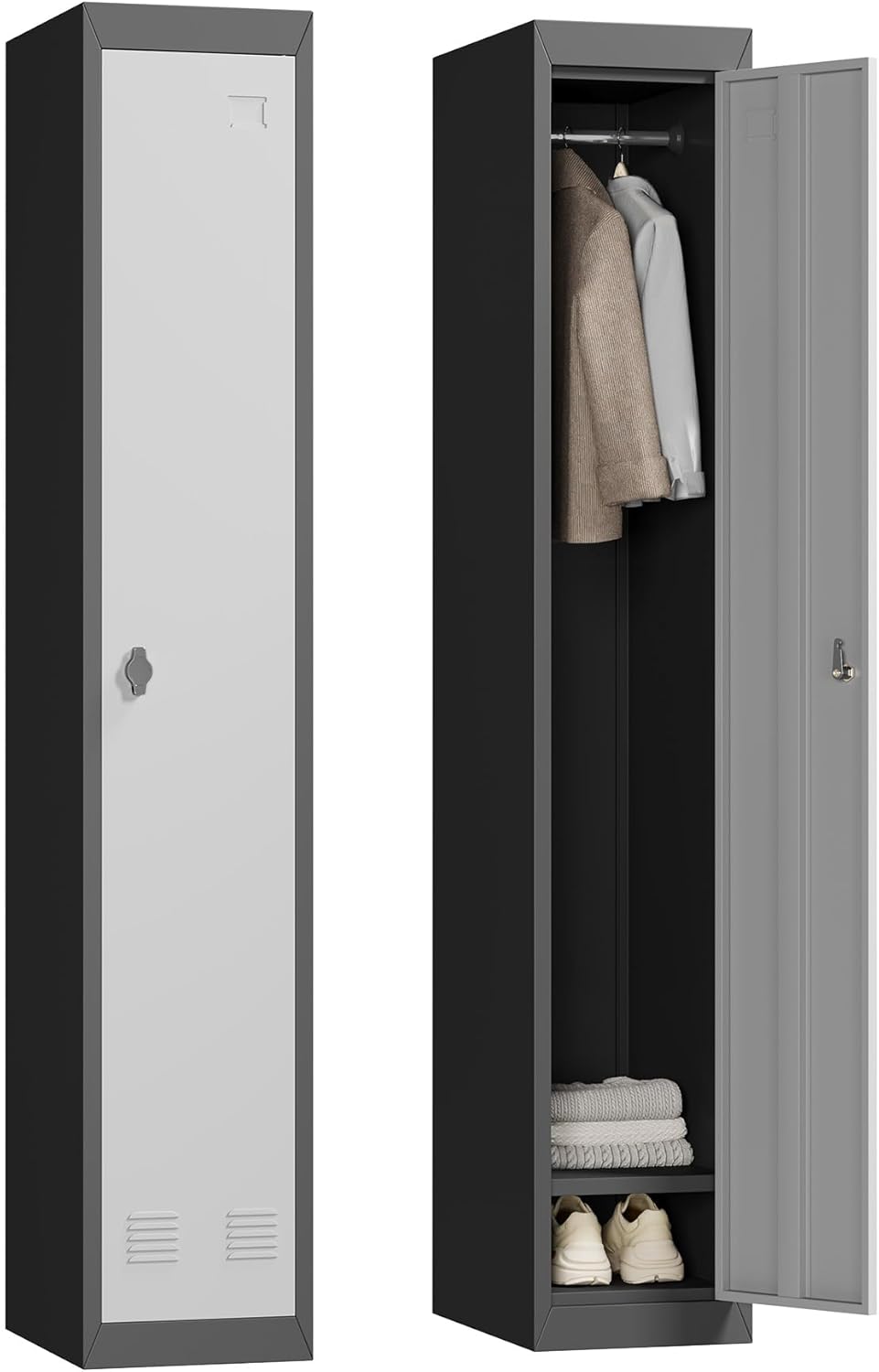 1 Door Tall Single Metal Locker, Metal Lockers for Employees with Keys, 72” Black Employee Storage Cabinet with Doors, Steel Storage Cabinets Lockable for School, Gym, Home, Office, Mudroom, Black