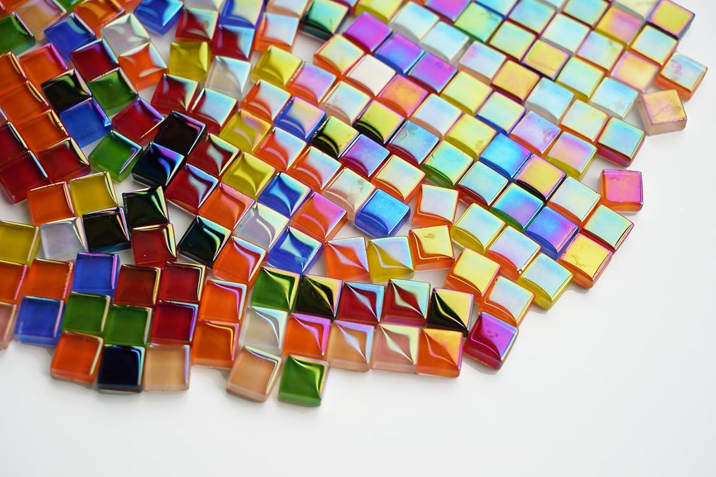0.66LB Mixed Colors Crystal Glass Tiles, 3/8" Square Mosaic Tiles with Smooth Edges, 335pcs Small Stained Glass Pieces Great for DIY Mosaic Crafts, Home Decor